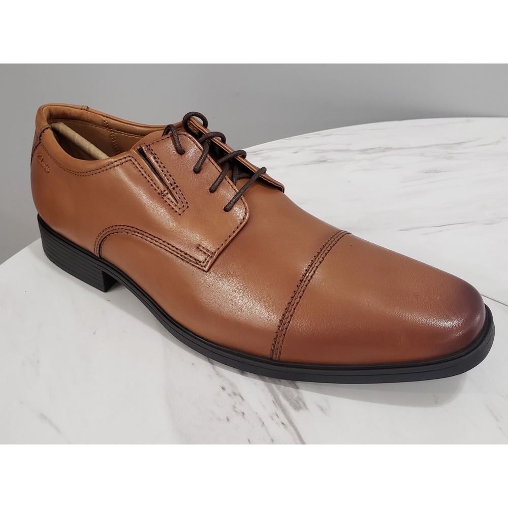 NEW NO BOX Mens sz 14 Clarks Tilden Dark Tan Leather Cap Toe Dress Shoes Oxfords